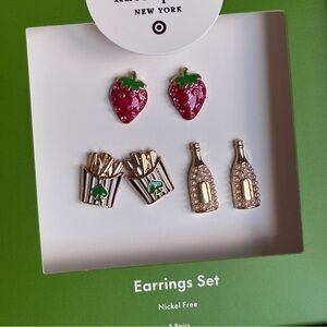 Kate Spade X Target Pierced Earring Set Strawberry Fries Champagne